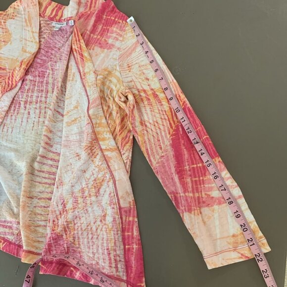 Chicos Womens XL 3 100% Linen Cardigan Sweater Open Front Knit Pink Orange Beach - Picture 11 of 12